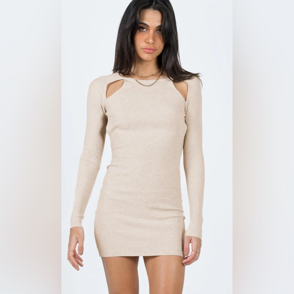 Princess Polly | New Neruda Knit mini sweater dress Beige Women size 0 open back